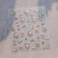 Pink Pudding Cherry Bowknot Heart shaped Star Claw Print Sweet Self Adhesive 5D Nail Art Decoration Sticker Manicure Decal DIY