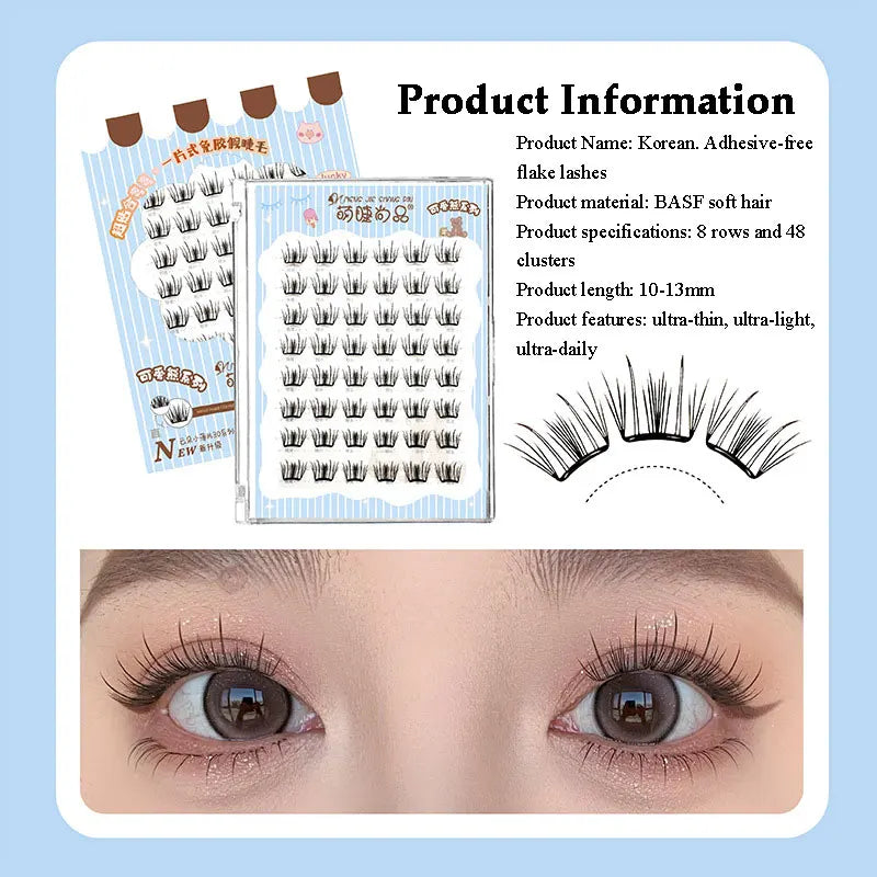 Ultra-thin Noglue Lashes Zero-touch False Eyelashes Natural Eyelash Clusters Lashes with Eyelash Glue Self Adhesive Eyelashes