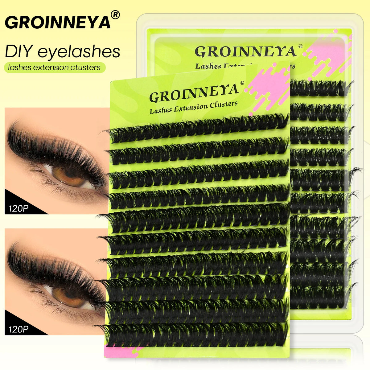 GROINNEYA Lashes Clusters 8-16mm Fluffy Volume Clusters Lashes 80D Faux Mink Eyelashes Cluster Natural Thick False Eyelashes