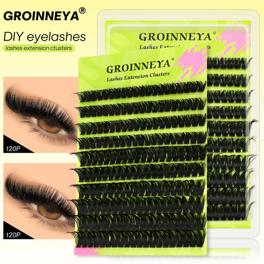 GROINNEYA Lashes Clusters 8-16mm Fluffy Volume Clusters Lashes 80D Faux Mink Eyelashes Cluster Natural Thick False Eyelashes