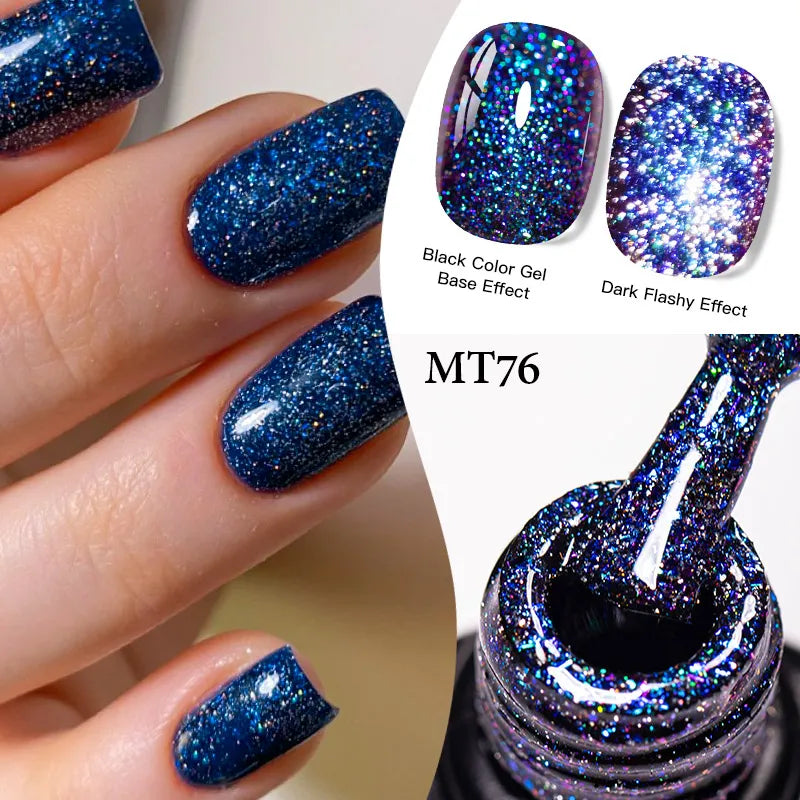 7ml MEET ACROSS Champagne Rainbow Reflective Glitter Gel Nail Polish Laser Sparkling Hybird Soak Off Nail Art UV LED Varnishes
