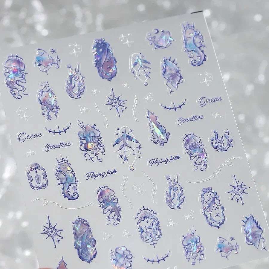 Magical Blow Bubbles Goldfish Bunny Rabbit Cat Kitten Shape Shiny Dreamy Bubbles 5D Nail Art Decorations Sticker Manicure Decal