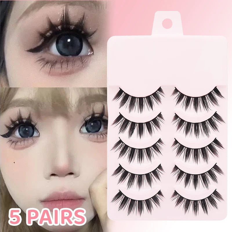 DINGSEN 5 Pairs Manga Lashes Eyes Lashes Soft Natural Long Eyelashes Fake Lashes Anime Wispy Strip False Eyelashes Makeup
