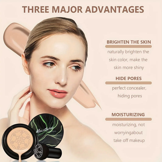 Mushroom Head Air Cushion,CC Cream Foundation Moisturizing Concealer Waterproof Oil Control Long-Lasting Nude Makeup with Makeup