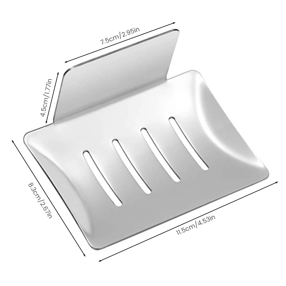 Self-adhesive Wall Mounted Soap Dish Stainless Steel Bathroom Soap Storage Holder Drain Tray Free-Punching Bathroom Accessories