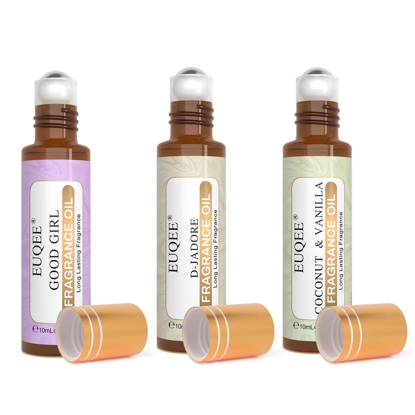 EUQEE 10ml Roll-On Fragrance Oil for Skin Sea Breeze White Musk Coconut & Vanilla Bubble Gum Green Tea Long Lasting Scent