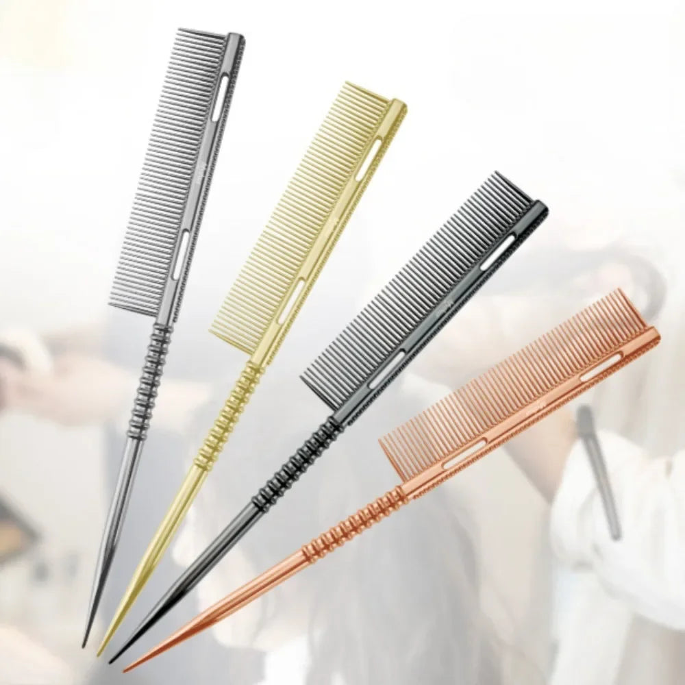 Aluminium Fine Hair Comb Rat Tail Hairdressing Combs Hair Cutting Parting Hair Brush Barber Accessories Salon Styling Tools