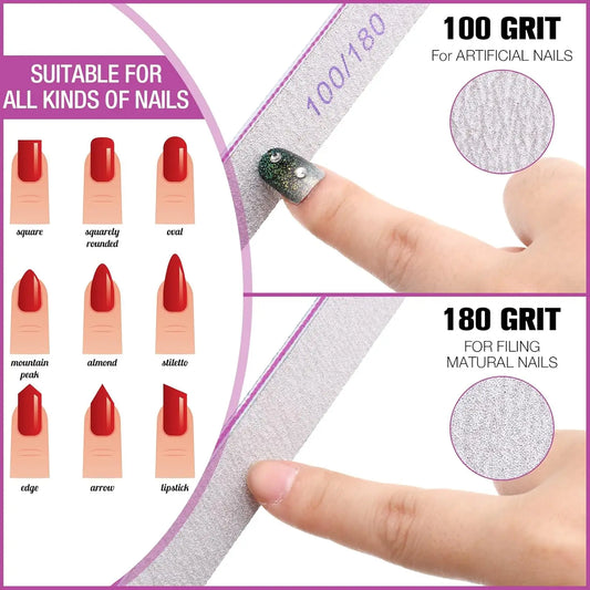 50Pcs/Lot Grey Sandpaper Nail File 100/180 Double Sided Buffer Block Polisher Pedicure Manicure Nail Art Files Nails Accesorios