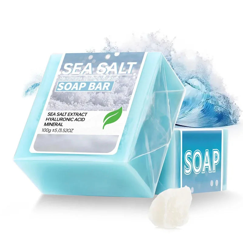 Sea Salt Handmade Essential Oil Soap Hyaluronic Acid Skin Cleansing and Moisturizing Soap Bar Deep Cleansing Bath Mineral Soap