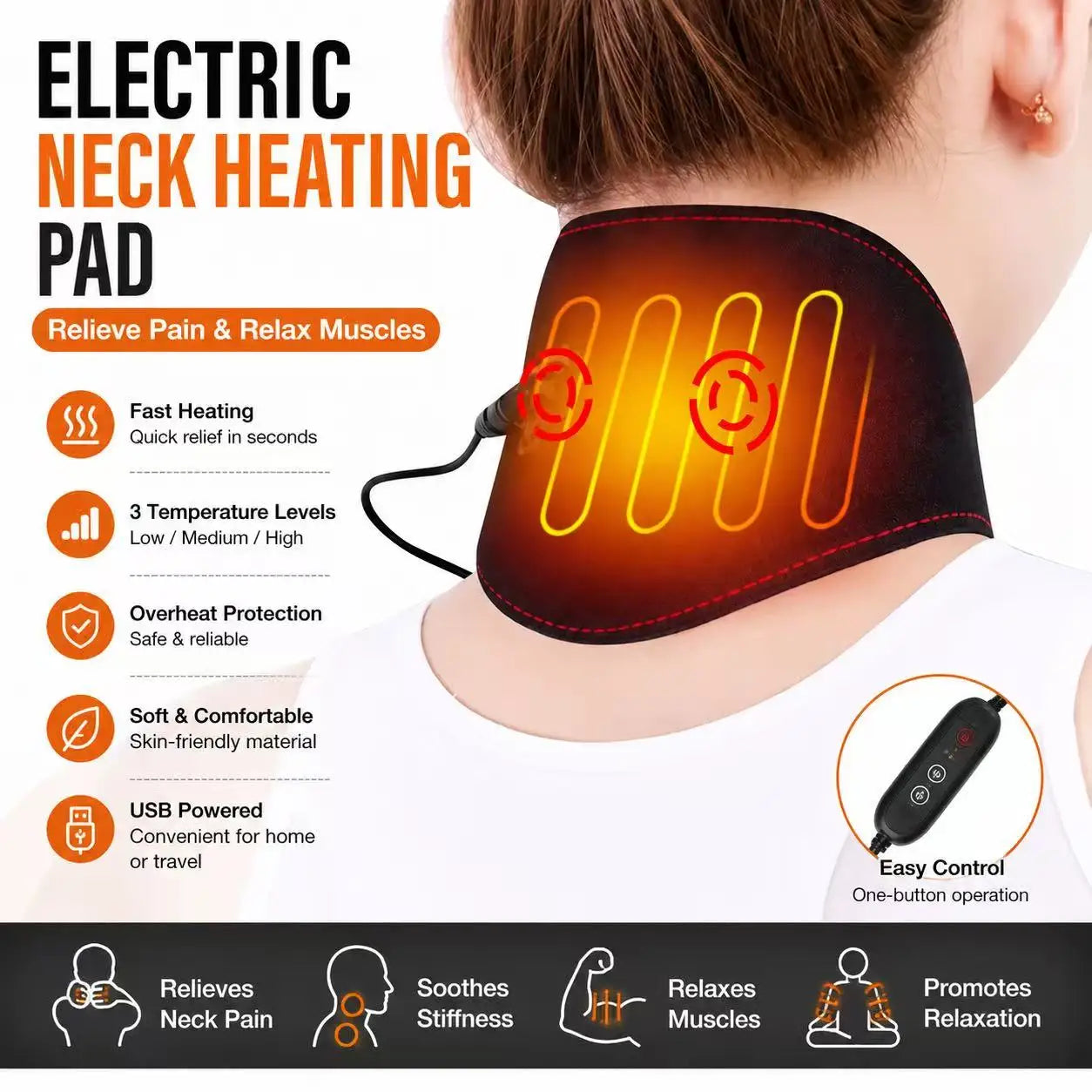Winter Neck Shoulder Electric Neck Heating Pad Heating Pad for Neck and Shoulders 5 Temperature Modes Adjustable USB Heated Neck