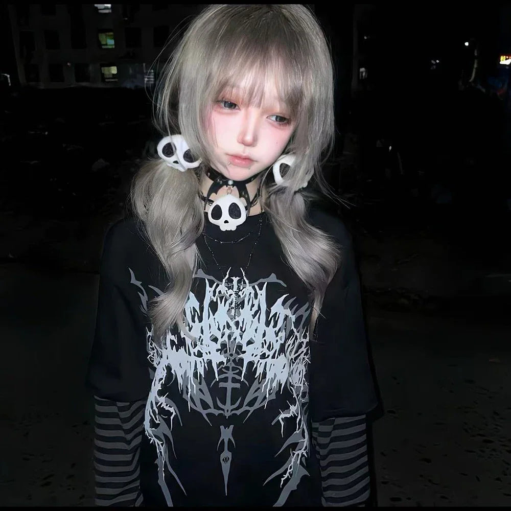 Subculture Gothic Lolita Hairpin Harajuku Y2K Girl Hair Clip Headdress Plush Skull Headwear Halloween Hair Accessories