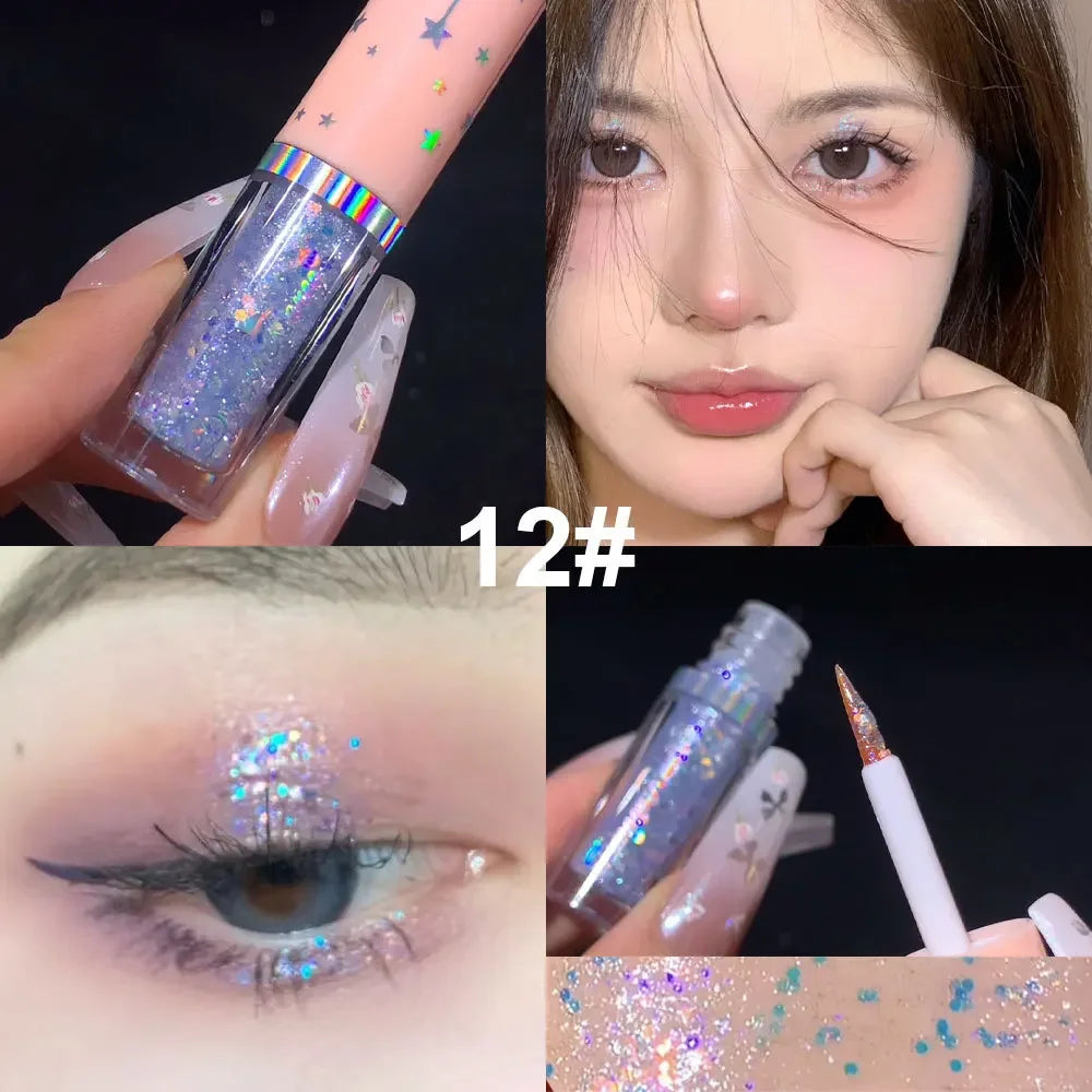 Blue Sequins Liquid Eyeshdaow Glitter Gel Shiny Metallic Eyeliner Pen Diamond Shimmer Waterproof Eye Beauty Party Makeup Tool