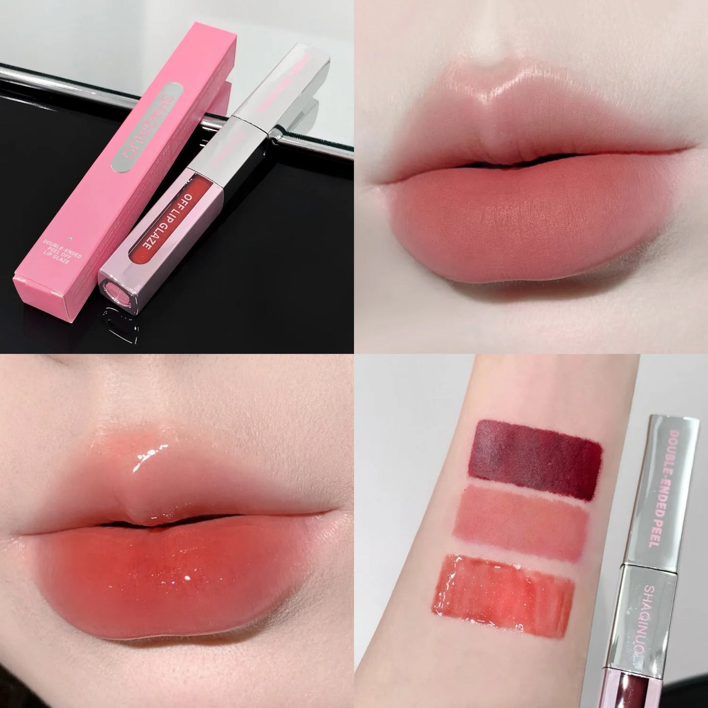 2 in 1 Matte Tear Off Lip Glaze Water Light Mirror Lip Stain Tattoo Peel-off Lip Gloss Waterproof Rose Lips Tint Lipstick Makeup