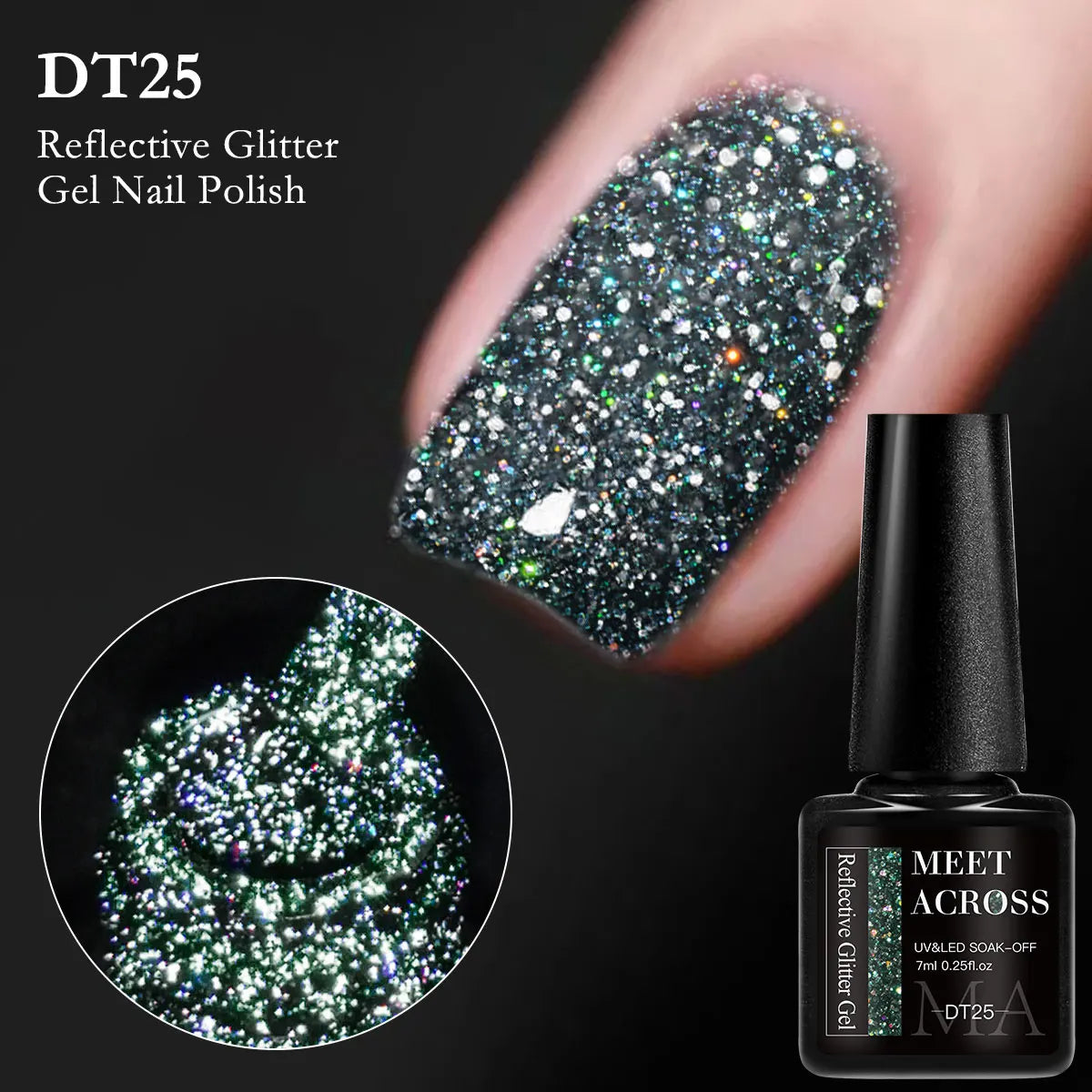 7ml Reflective Glitter Gel Nail Polish Semi Permanent Soaking Nail Art Varnish Alcohol-Free Salon Quality Manicure DIY Design