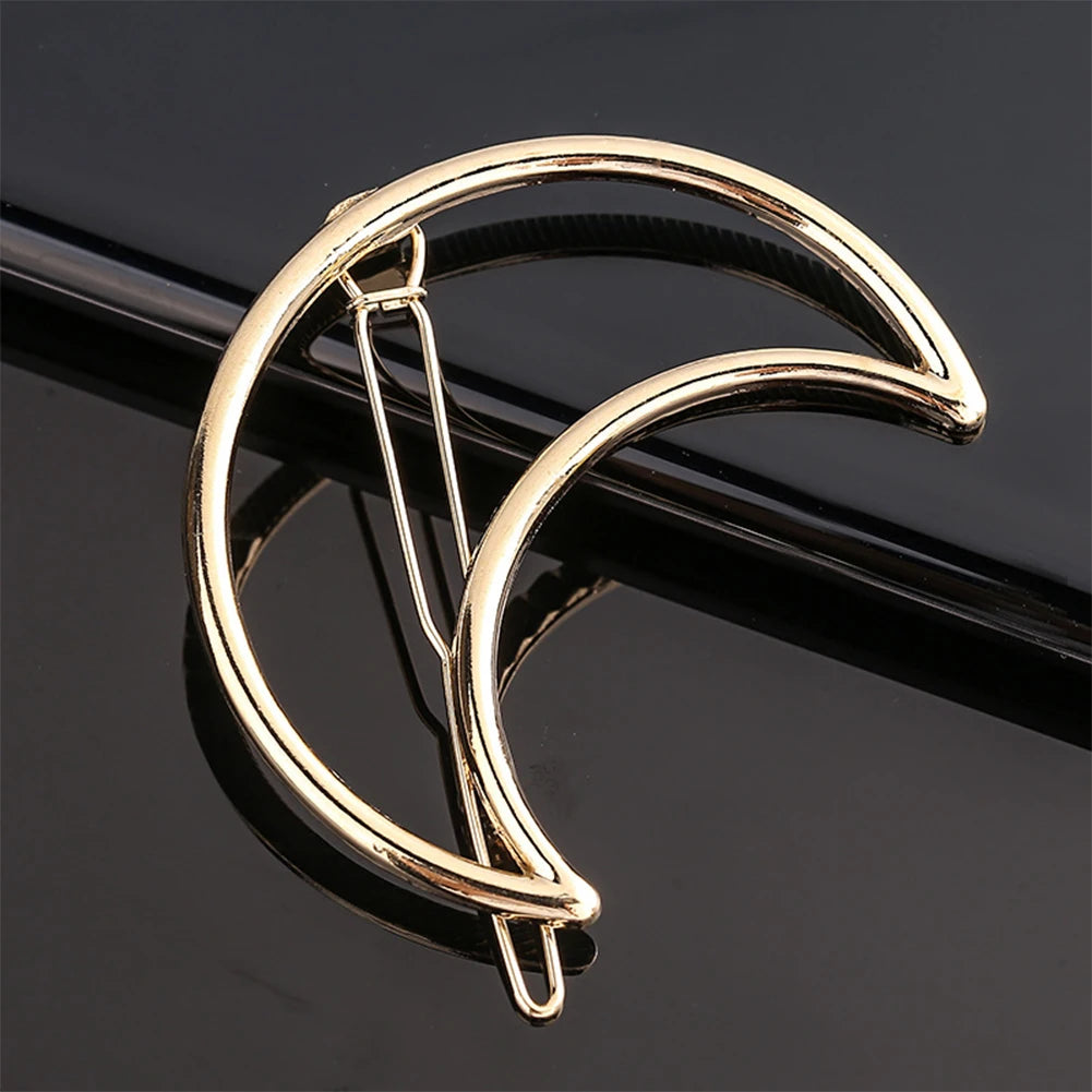 Triangle Moon Hairpin Fashion Women Metal Frog Clip Word Clip Elegant Star Round Barrette Alloy for Ladies Hair Accessories