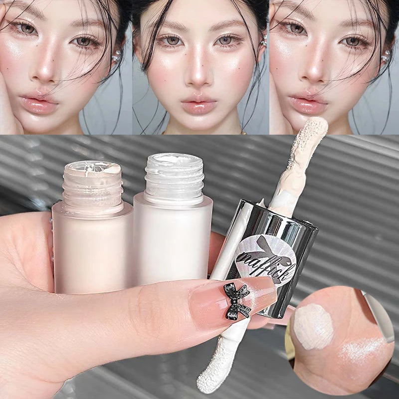 Dual-Ended Pearl Gloss Contour & Highlight Liquid Diamond Silver & Matte White Cream Three-dimensional Shine Face Contouring