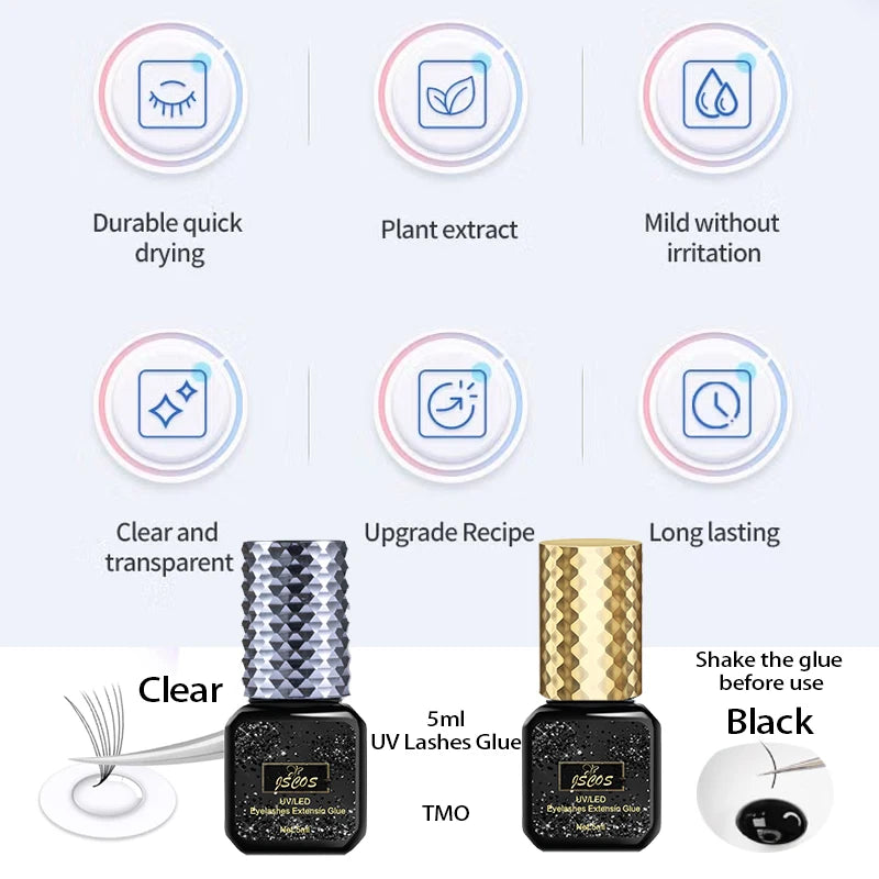 NEW 5ml UV Super Plus Lash Adhesive UV Glue With Black/Transparent Color 1s Quick-Drying Uv Lash Extension Glue 8Weeks Retention