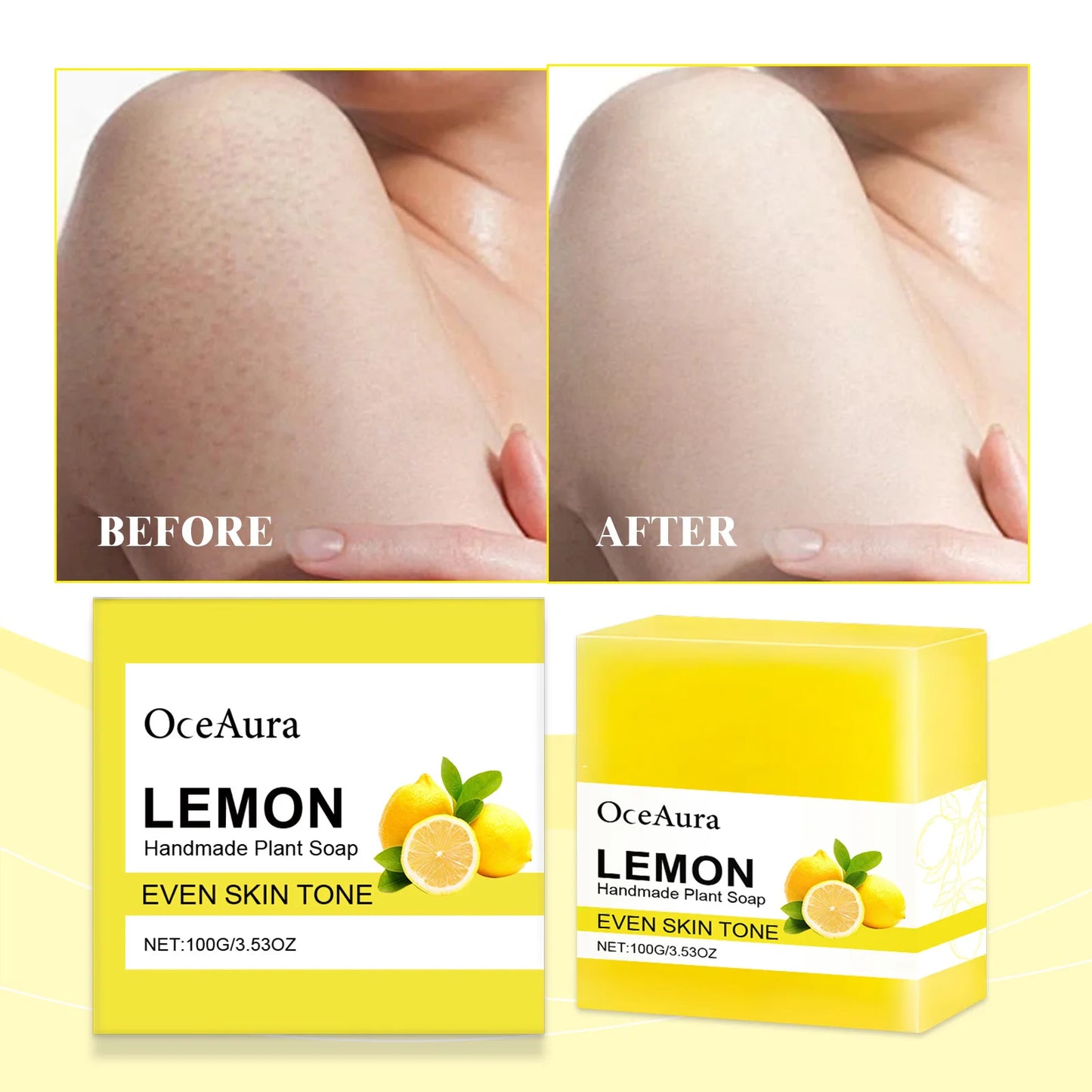 OCEAURA Luxury Lemon Handmade Essential Oil Soap Bar - Gentle Skin Cleansing Moisturizing & Brightening 3.35 OZ