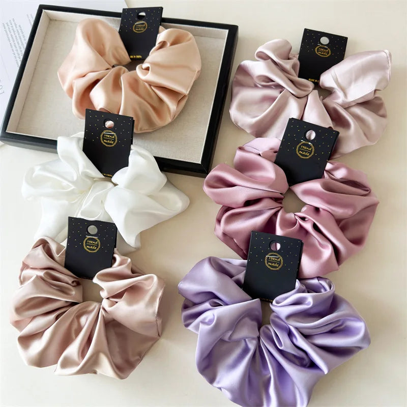 Satin Silk Like Hair Scrunchies Black Big Hair Ties For Girl Scrunchie Solid Color Hair Accessories Scrunch Headbands For Women