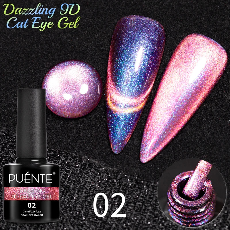 7.5ML Black Cat Eye Magnetic Glitter Gel Nail Polish Ultra-Bright Black Shine Long-Lasting Soak Off UV Nail Art Varnish Manicure