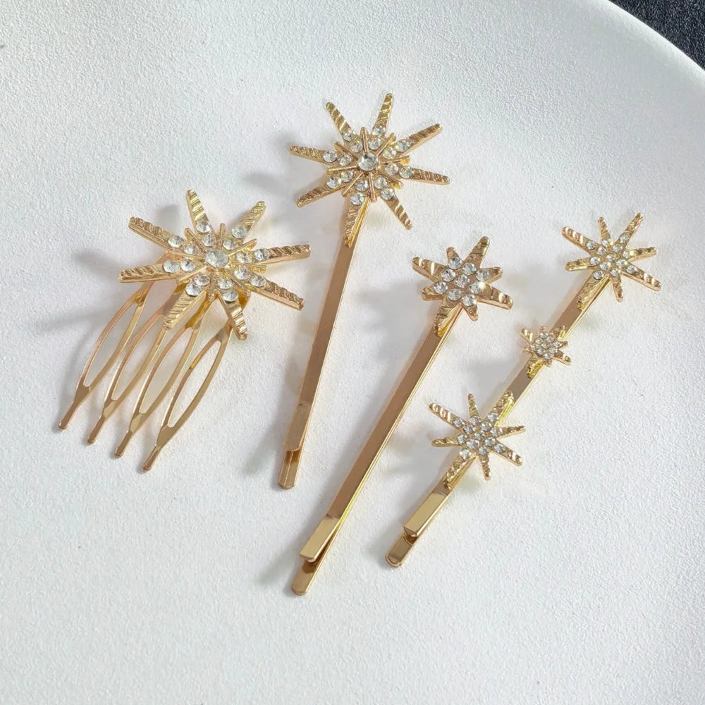 Wedding Bride Hair Clip Pins Set Metal Crystal Starburst Hairpins Luxury Bridal Hair Barrettes Fashion Hair Accessories