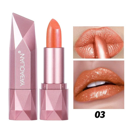 Diamond Nude Rose Pink Lipstick Waterproof Long Lasting Pearlescent Glitter Velvet Lipstick Golden Sparkle Metallic Lips Makeup