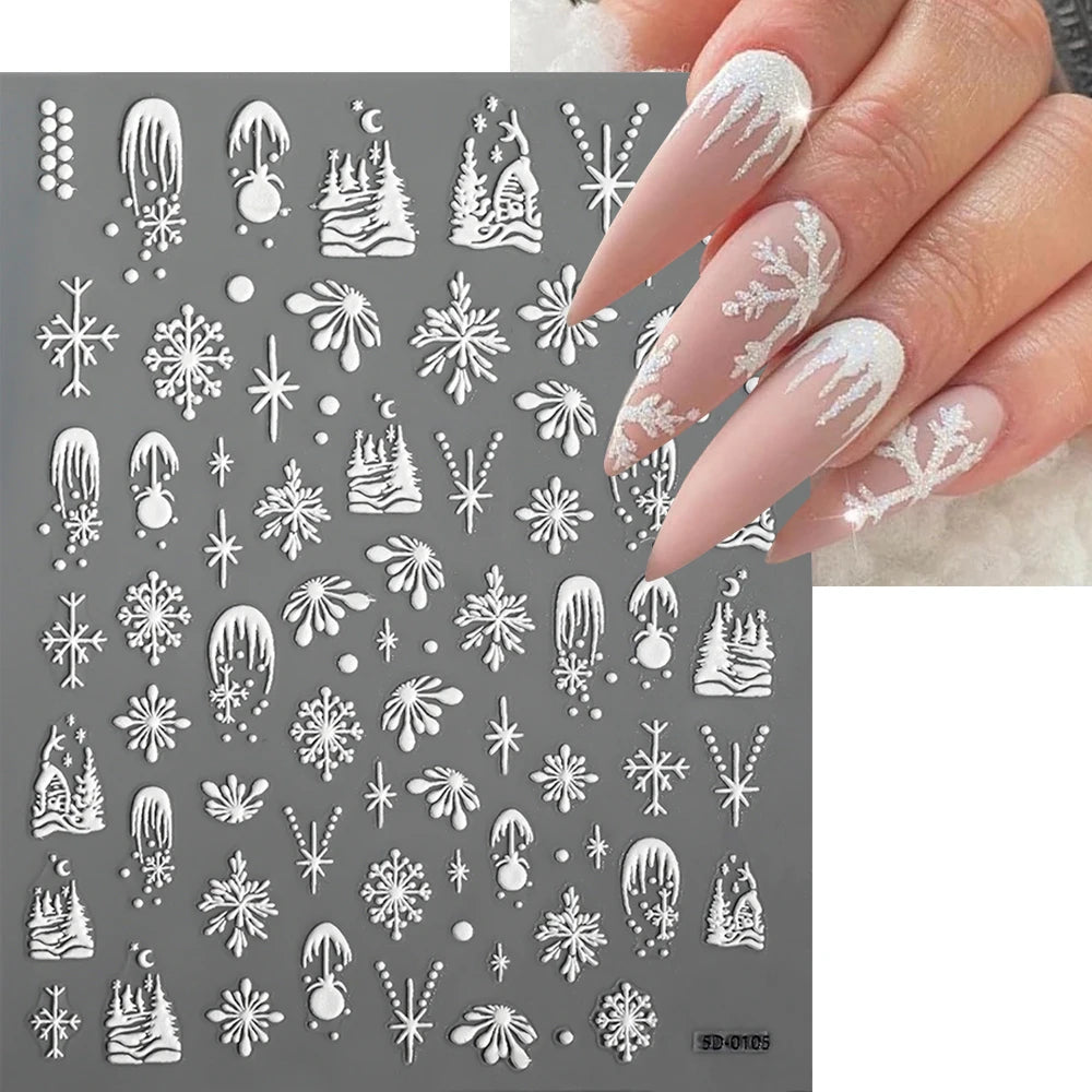 2pcs 5D Christmas Nail Stickers Waterfall Snowflakes Santa Claus Elk Gingerbread Nail Decals  Embossed Winter  Xmas Manicure Set