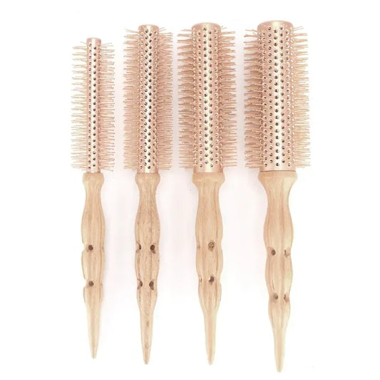 New Type Professional Wood Round Curly Combs For Women Hairdressing Massage Brush Salon Barber Aluminum Tube Hair Styling Comb
