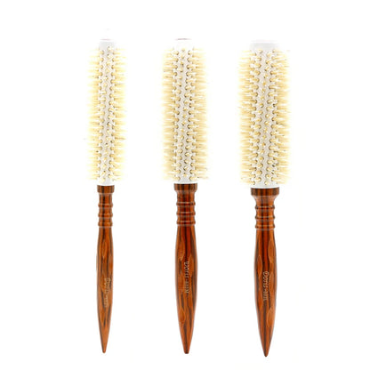 3Sizes Natural Boar Bristle Round Hair Brush Wooden Point Tail Curling Comb Salon Blow Dry Styling Brush for Fluffy Curls Bangs