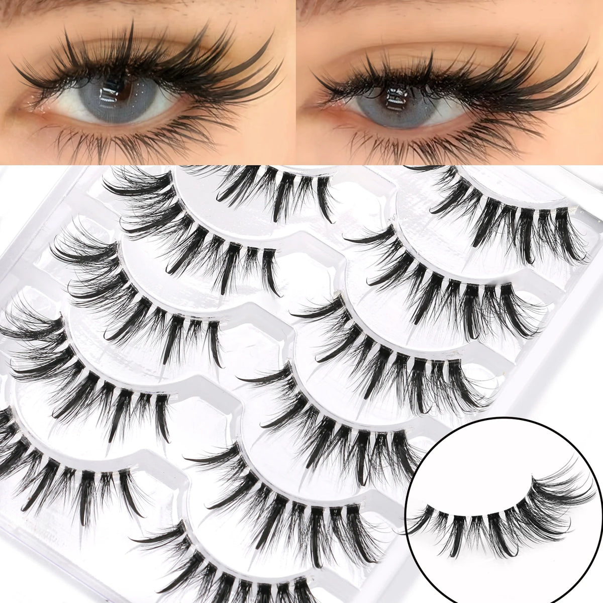 GROINNEYA Manga Eyelashes Natural Spiky Mink Lashes Natural Curl Full Strip Clear Stem Lashes Soft Fake Lashes Extension Makeup