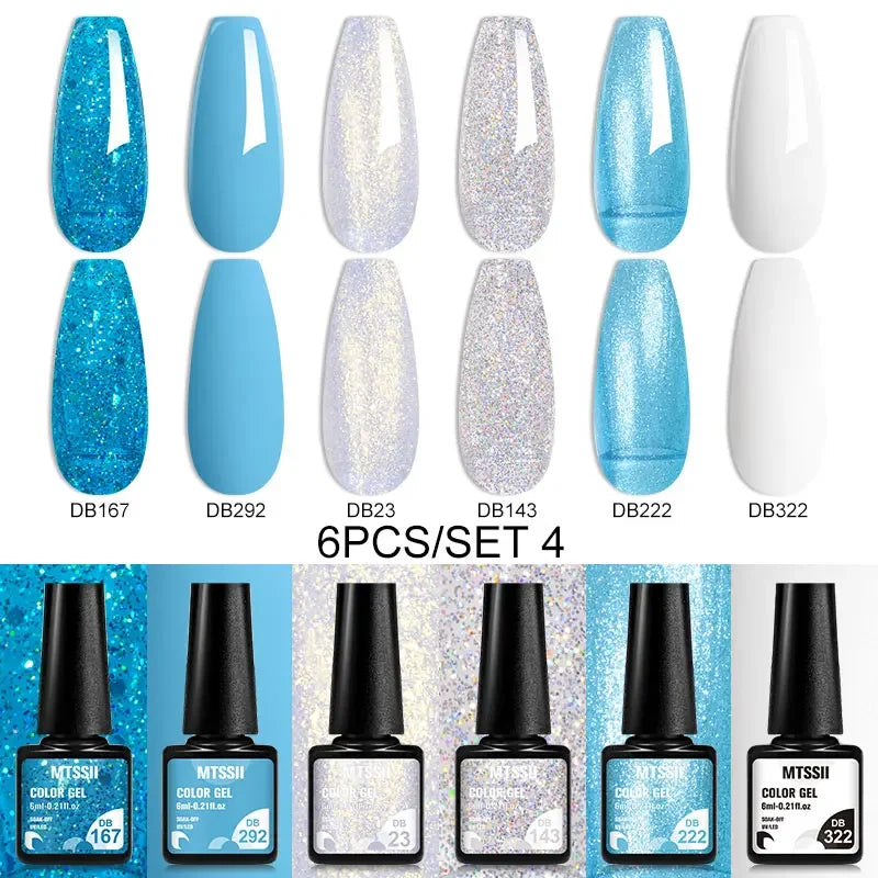MTSSII 6PCS/Set Sparkly Red Roes Red Gel Nail Polish Shinning Nail Art LED UV Gel Varnish Nail Supplies Manicure Kit for Nails