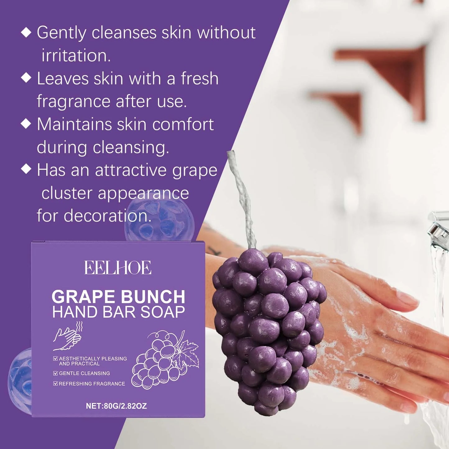 Grape Bunch Shaped Soap Bar - Natural Handmade Soap with Fresh Fruity Scent Gentle Cleansing for Soft Skin Cute Fruit Soap