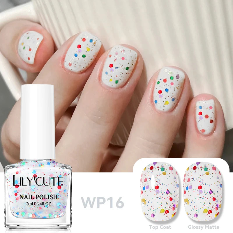LILYCUTE 7ml Dark Red Nail Polish Water-based Colorful Glitter Sequins Air Dry No Need Cure Nail Art Supplies Gorgeous Color