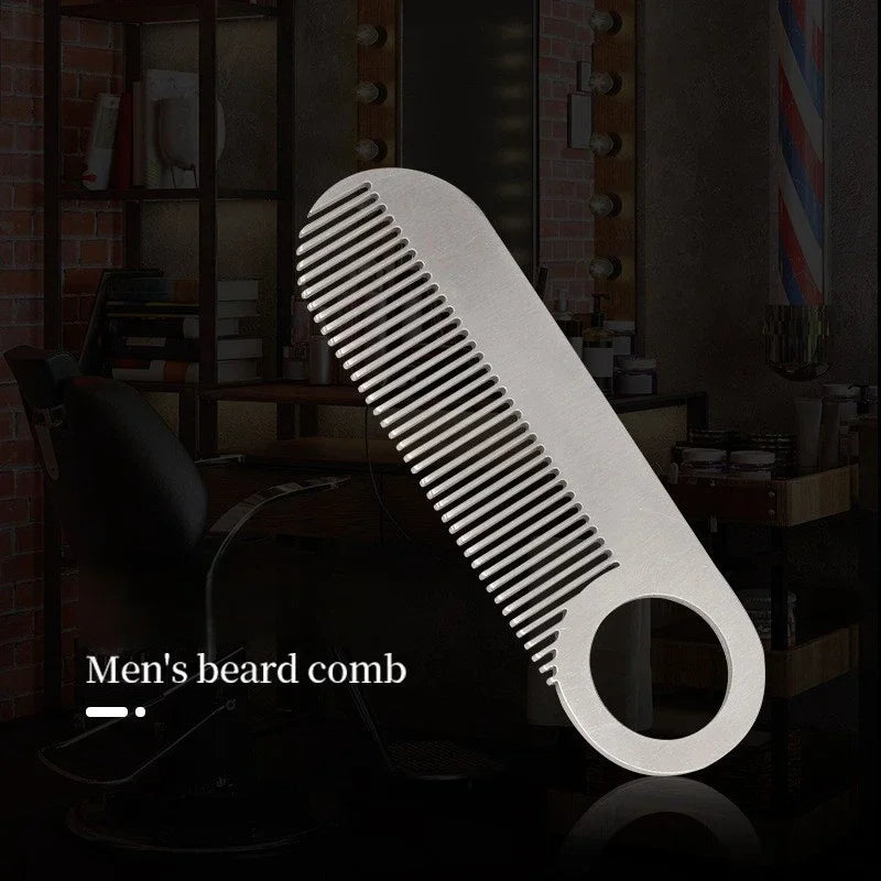 Stainless Steel Men's Beard Comb Portable Mini Oil Head Comb for Barber Mustache Care Shaping Tools Pocket Size Silver Hair Comb