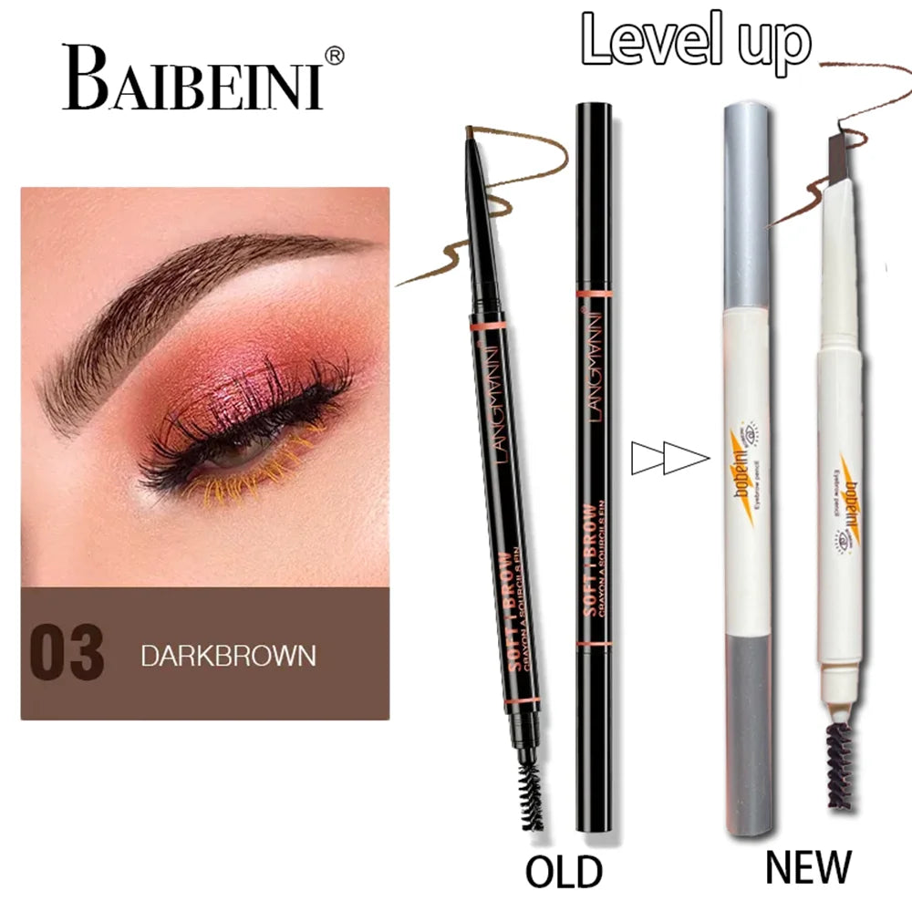 Thin-Head Double-Ended Eyebrow Pencil – Waterproof, Long-Lasting, Auto-Rotate, Brush Tip, Contour, Natural, Certified, Unisex