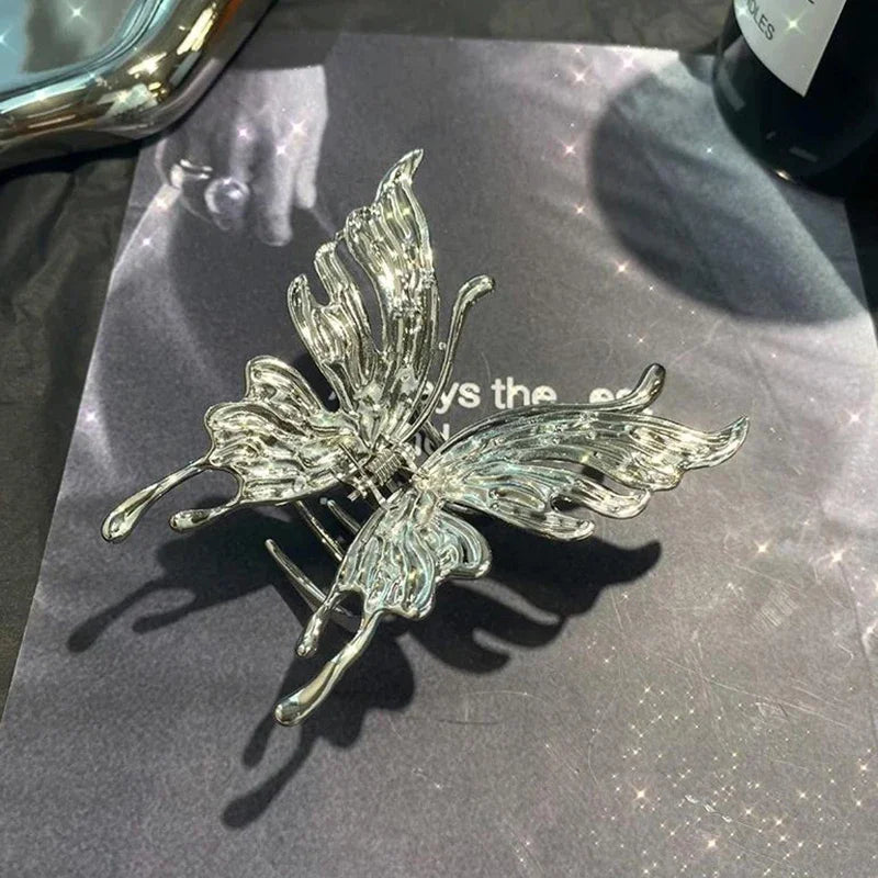 1/2/3 Pcs Large Hollow Butterfly Hair Claws for Women Black Silvery Cool Metal Style Fashion Shark Clips Head Accessories Set