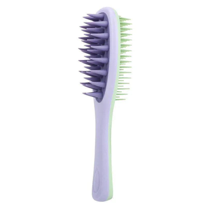 Long Handle Double-Sided Scalp Massager Hair Brush - Dual-Sided Silicone Bristles & Scalp Massager, Wet/Dry Use for Normal Hair