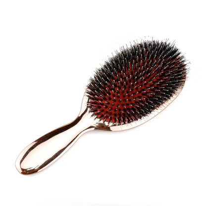 1pc Luxury Gold and Silver Color Boar Bristle Paddle Hair Brush Oval Hair Brush Anti Static Hair Comb Hairdressing Massage Comb