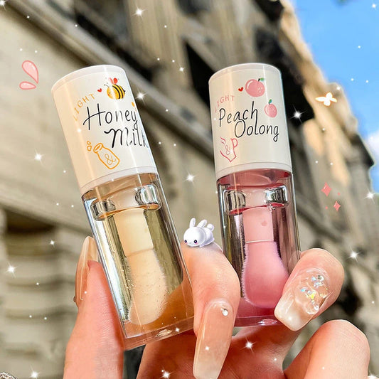 1PCS White Peach Oolong Lip Balm Oily Glossy Plump Moisturizing Water Resistant Shiny Transparent Liquid Lipstick