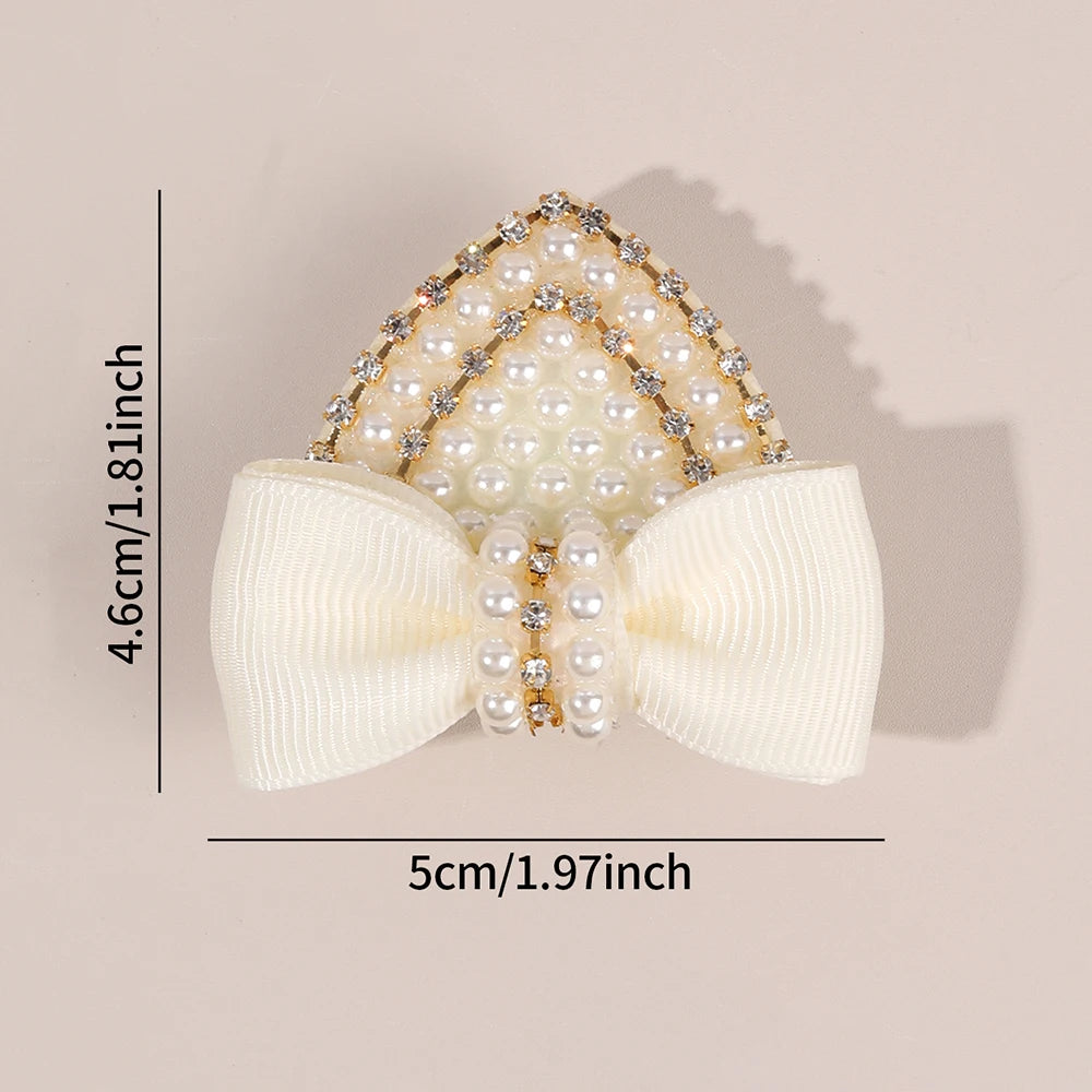 2Pcs Cat Ear Bow Hair Clips Elegant Pearls Rhinestone Hairpins Ribbon Barrette For Girls Children Headdress Hair Accessories