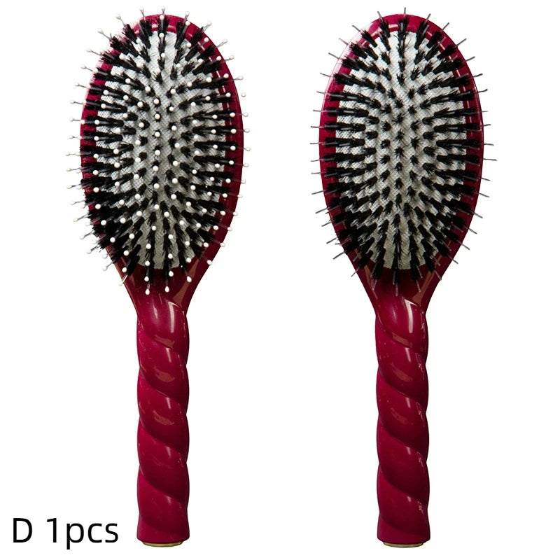 Fried Dough Twists Boar Bristle Hair Brush Scalp Massage Comb Professional Salon Grade Detangling Hairbrush 1Pcs