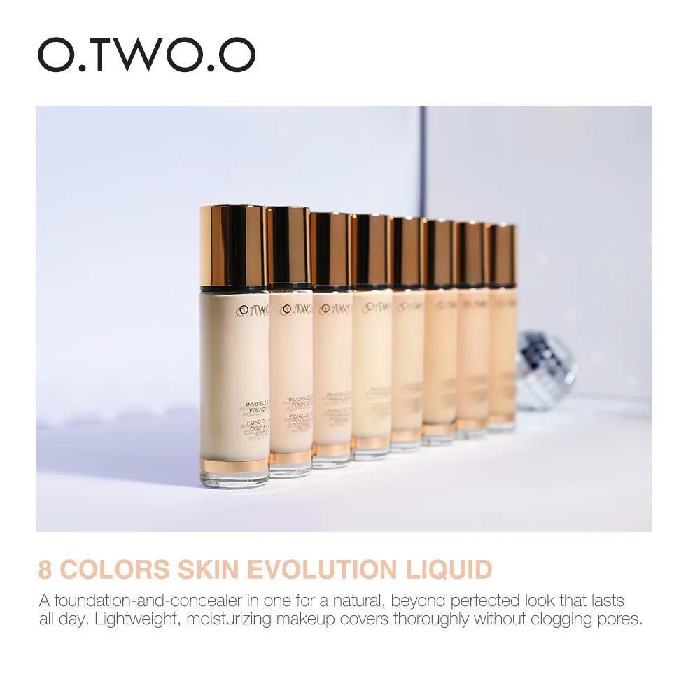 O.TWO.O Liquid Foundation Smooth Invisible Pores Conceal Flawless Makeup Base 8 Colors Waterproof Face Cosmetics 30ml