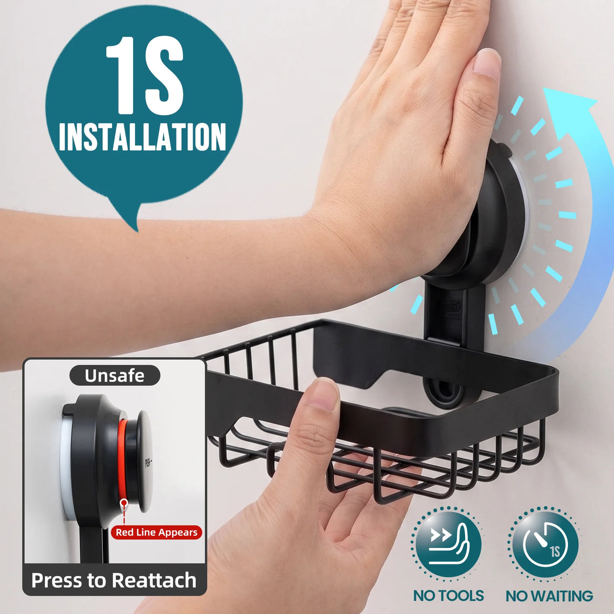TAILI Soap Holder Soap Dish for Shower Wall, Bathroom Accessories, Removable and No Drill, with Visible Red Line Seal Indicator