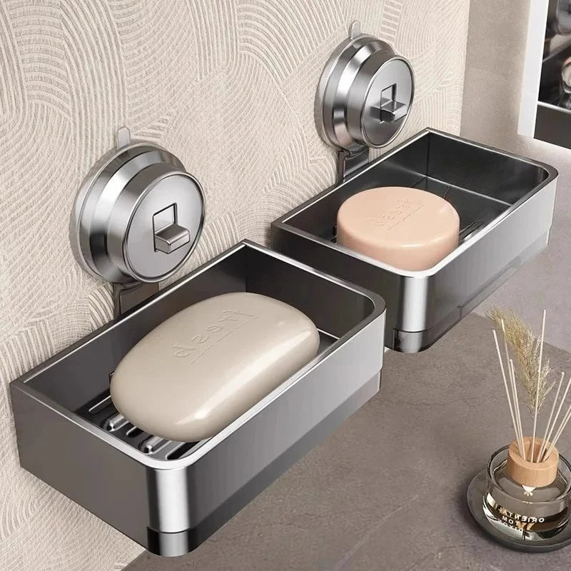 Soap Box Wall Mounted Suction Cup Aluminum Drain Rack For Bathroom Washroom Toilet Vanity Countertop Storage Organizer Soap Box