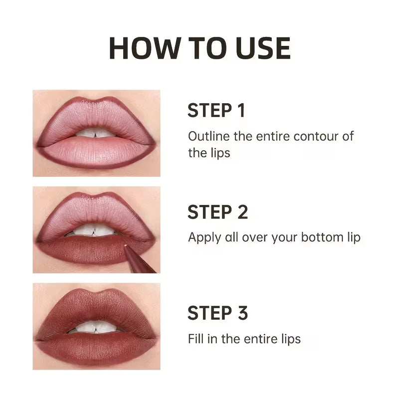 6pcs Matte Velvet 2-in-1 Cone-Shaped Tip Lipstick & Lip Liner Set - Long-Lasting Waterproof Gradient Effect Dual-Use Lip Gloss