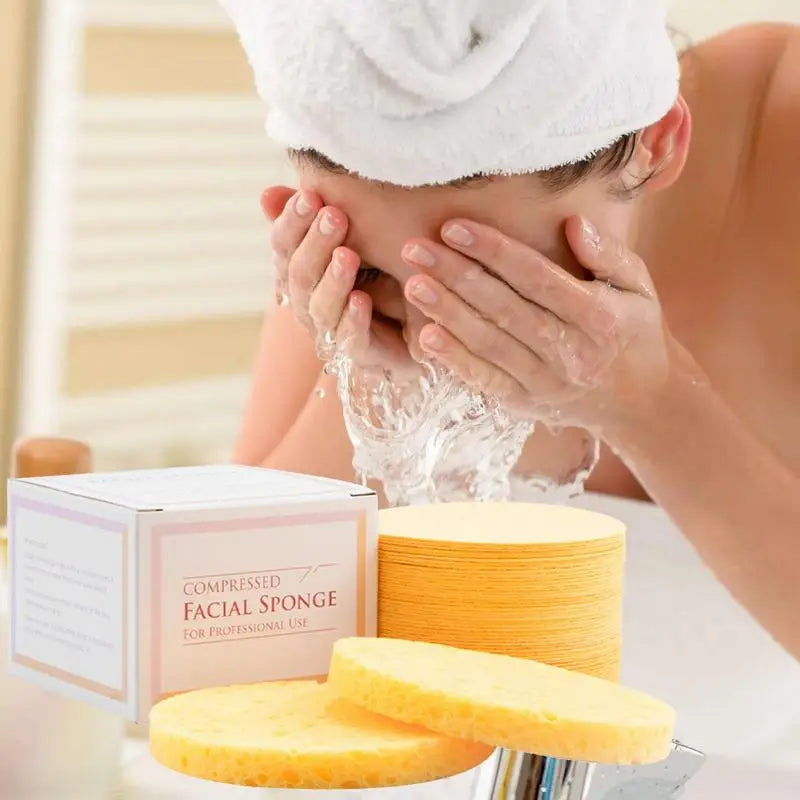 Facial Sponges 50Pcs Natural Compressed Cellulose Face Sponge Face Scrub Sponge Eco-Friendly & Reusable Makeup Remover Pads