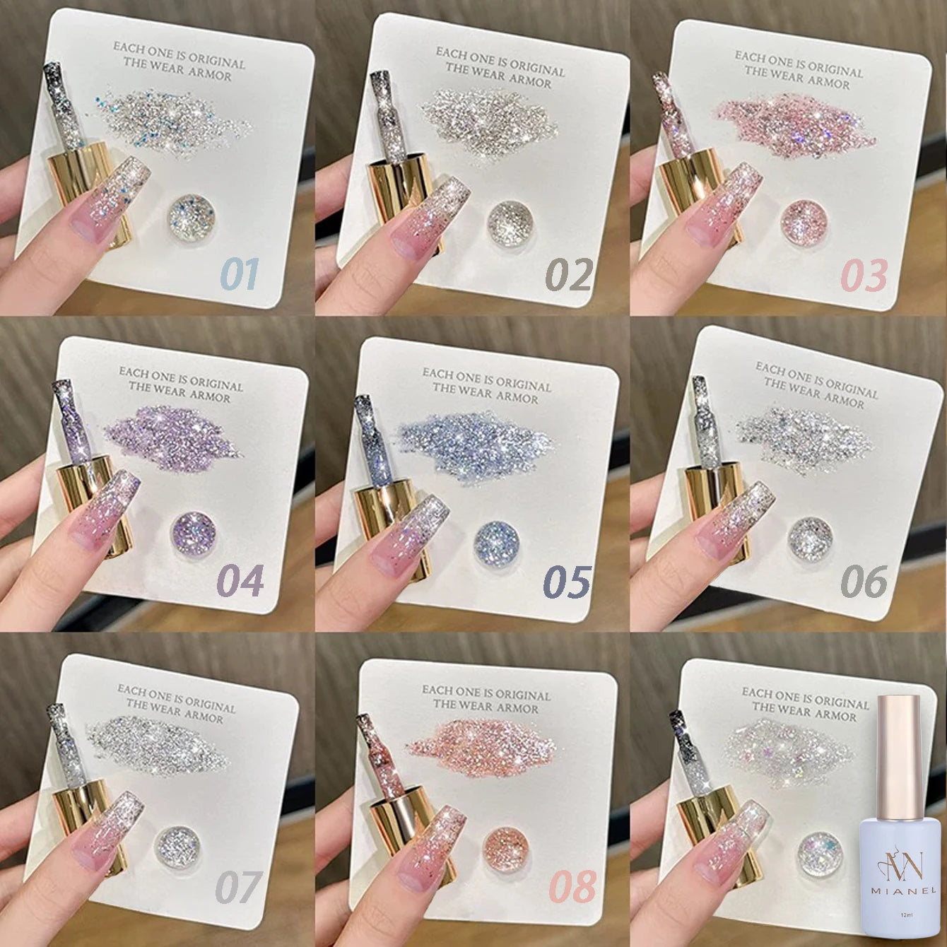 MIANEL 1-12PCS Star-chasing Moon-chasing Gel Nail Polish 2026 Popular Whitening Strobe Sequin Flashing Nail Polish White Nails
