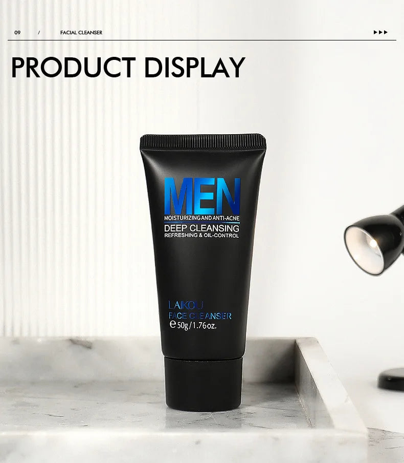LAIKOU Men Facial Cleanser Face Wash Moisturizing Man Skin Care Oil Control Blackhead Remove Scrub Cosmetics Deep Norishing 50g