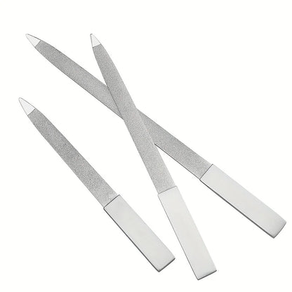 3Pcs Nail File Stainless Steel Double Side Nail File Buffer Metal File Fingernails Toenails Manicure Files for Salon and Home