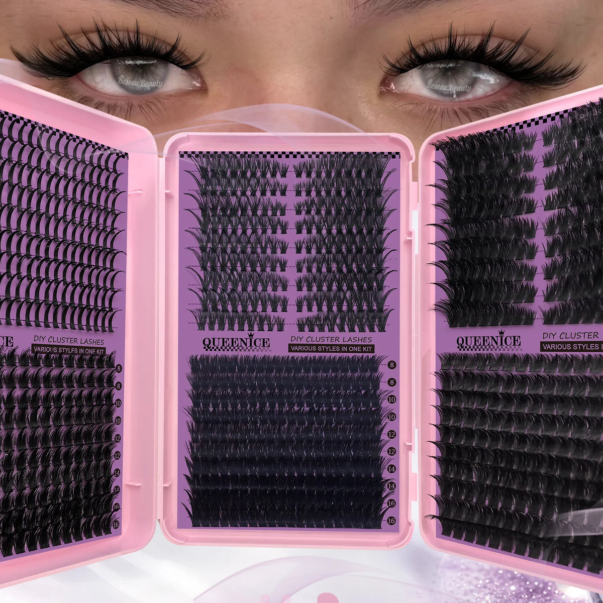 DIY Cluster Lashes 3‑Fold Eyelash Book Large Capacity 6 Styles Mixed Individual Lashes 8‑16mm Spiky Manga Cat Eye Lash Extension